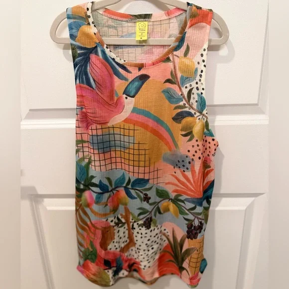 Rare Farm‎ Rio Brazil Exclusive Tank Top – Colorful Toucan & Fruit – Size Small